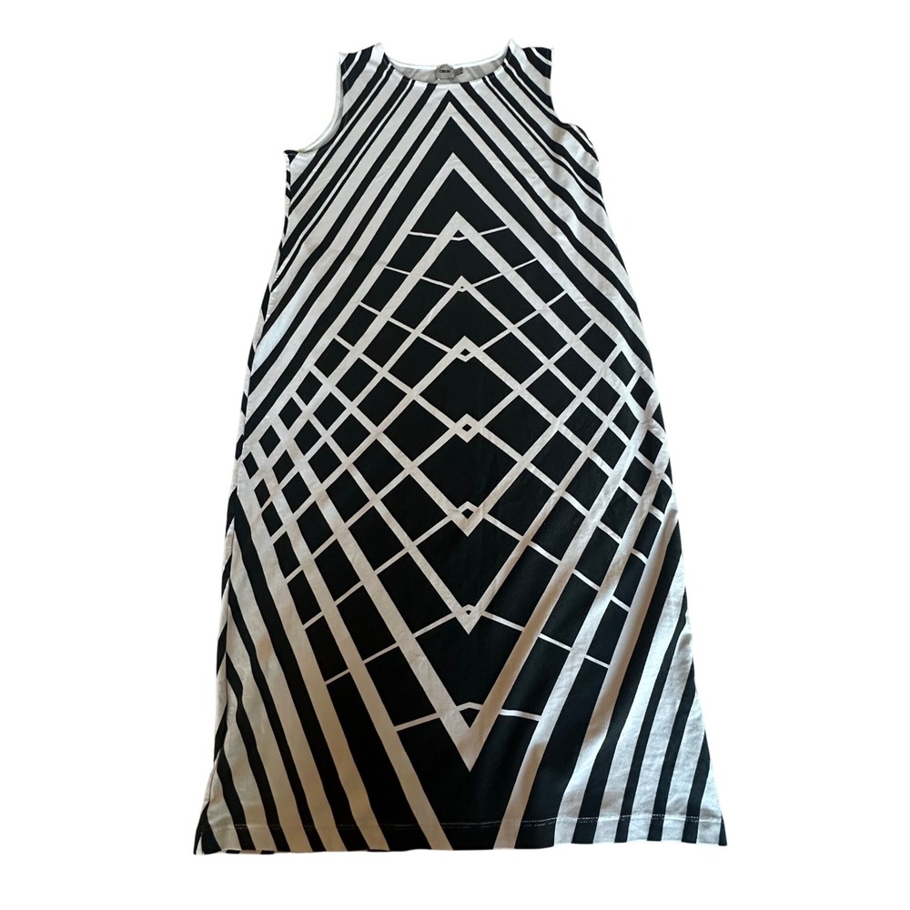 ASOS Women Black White Geometric Chevron Diamond Sleeveless Midi Shift Dress 14